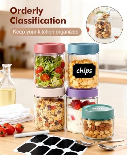4 pack 16 oz Overnight Oats Containers with Lids and Spoons Glass Jars with Airtight Lids: Wide Mouth Mason Salad Jars, Leakproof and Reusable Glass Food Storage Container for Yogurt Snacks Spice - Thumbnail 6