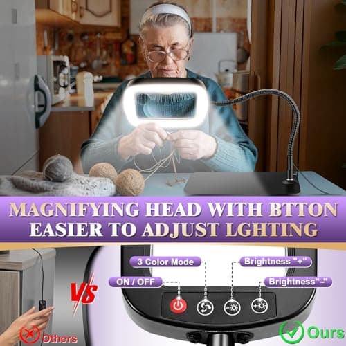 10X 30X Large Magnifying Glass with Light and Stand, 5-inch Lighted Magnifier, 72 LED 3 Color Modes Stepless Dimmable, Hands-Free Magnifying Glass Desk Lamp for Reading Craft Hobby Close Work - Thumbnail 6