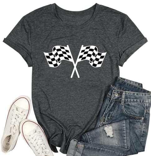 IsPICK Start Your Engines Shirt for Women Racing Car Checkered Graphic Tees