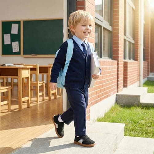 STQ Toddler Boys Shoes Wide Toe Box Barefoot Shoes Boy Sneakers Kids Tennis Shoe Preschool Breathable Non Slip Flexible Lightweight Comfortable Walking Running Gym Outdoor Black White Toddler Size 10 - Thumbnail 3