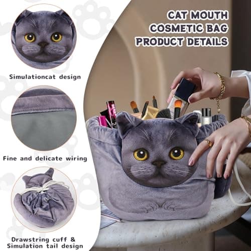 Openhaha Drawstring Makeup Organizer, Travel Cosmetic Pouch - Cat Gift for Women, Lay Flat Makeup Bag Gifts for Cat Lovers - Thumbnail 3