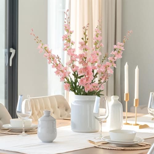 LILUYTO 6PCS Pink Delphinium Artificial Flowers, Long Stem Faux Larkspur Silk Flowers, 33.5" Bendable Fake Flowers Bouquets for Tall Vase Table Kitchen Home Offices Garden Wedding Decor - Thumbnail 6