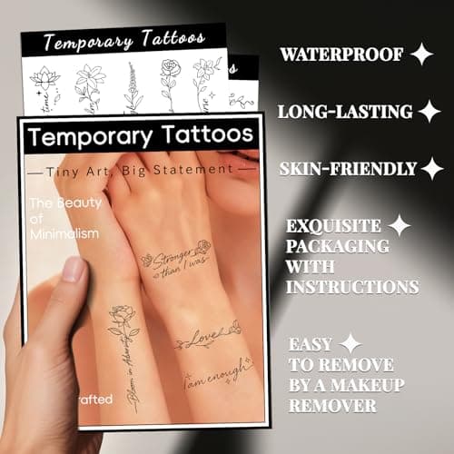 Cerlaza Temporary Tattoos Adult, 29 Styles Fake Tattoos Semi Permanent Tattoo for Women Girls, Realistic Long Lasting Small Rose Tatoo Temporary Kits Flower Floral Stickers Body Art for Hand Neck - Thumbnail 6