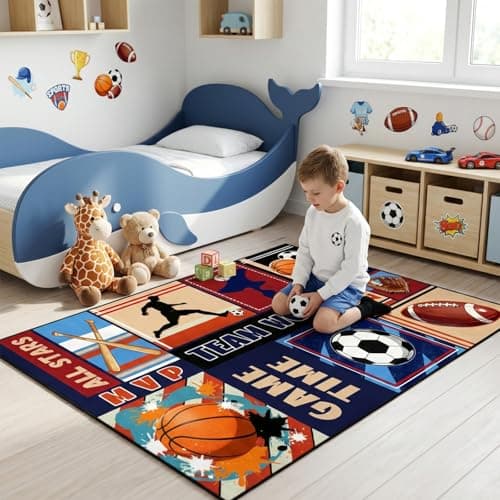 BATATADOCE Sports Rug - 2.5x4 Feet Small Area Rug Basketball Football Soccer Baseball Kids Play Carpet for Boys Bedroom Game Room Living Playroom Decor - Image 1