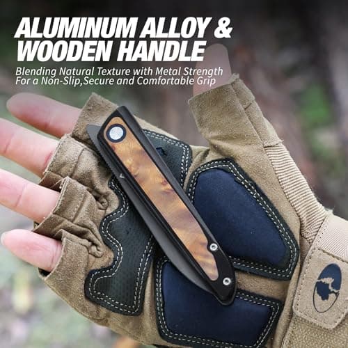 FLISSA Pocket Knife, Folding Knife with D2 Steel Blade, Liner Lock, Aluminum Alloy & Wooden Handle, Ball Bearing and Pocket Clip for EDC, Camping, Hiking, Outdoor Activities - Thumbnail 5