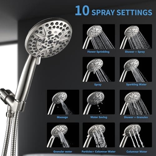 Iopsk 10 Spray Shower Head with Handheld,High Pressure shower heads with Handheld Spray Combo,Hand Held Shower Head with 60 Inch Long Hose (Brushed Nickel) - Thumbnail 5