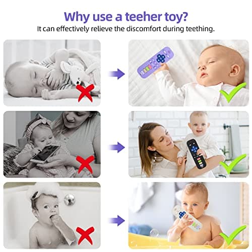 Chuya Silicone Baby Teether Chew Toy for Babies 3-24 Months, Teething Relief Baby Toys for Infants Remote Control Shape (3 Pack) - Thumbnail 6
