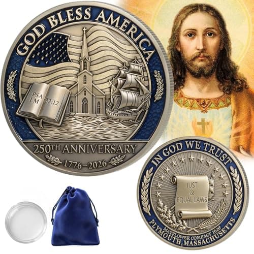 1PCS USA 250th Anniversary Commemorative Coin Religious Christian Faith-Based Gifts (1776-2026) God Bless America Patriotic Challenge Coin, Features Mayflower Compact & Declaration of Independence - Image 1