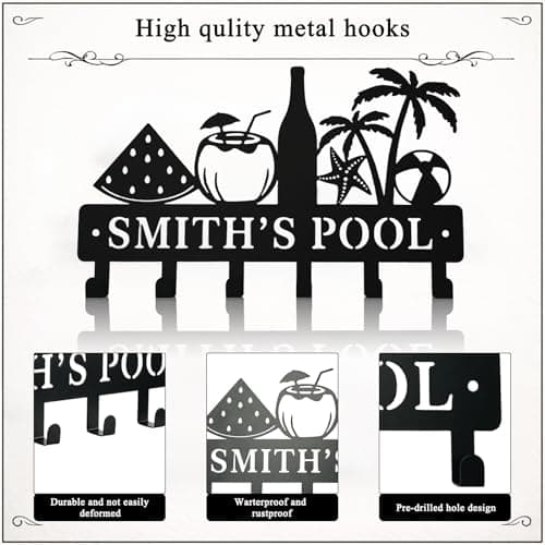 Metal Key Holder Wall Mount, Coastal Tropical Key Rack Hooks, Beach Pool Sunset Wall Art Organizer for Entryway, Kitchen, Hallway, Garage, Farmhouse Home Decor & Housewarming Gift (Pool Party) - Thumbnail 5