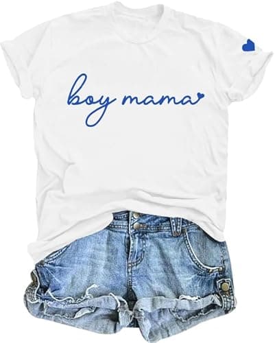Mama Shirts for Women Boy Mom Shirt Girl Mama Tshirt Mom Era Mother Casual Graphic Short Sleeve Tops White - Image 1