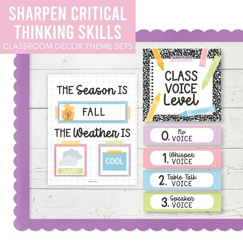Classroom Calendar Set Bulletin Board Decor – School Calendar for Classroom Elementary & Preschool, Bulletin Board Decorations with Weather Chart & Seasons, Composition Notebook Teacher Must Haves - Thumbnail 6