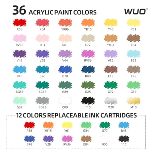 WUO 36 Colors Acrylic Paint Markers, Water-Based No-Bleed Brush Tip Pens - Thumbnail 3