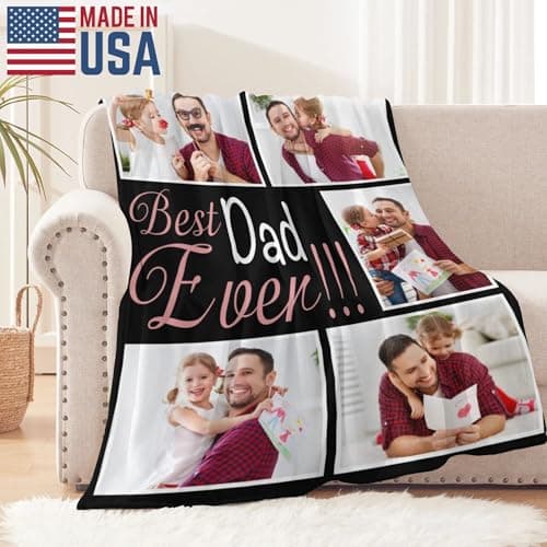 Best Ever Dad Blanket Gifts from Daughter Son Custom Blanket with Picture for Husband from Wife Personalized Father's Day Customized Memories Souvenir with Photos for New Dad Soft and Warm - Thumbnail 2