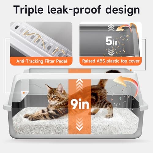 Stainless Steel Cat Litter Box, Odor Free Metal Litter Box with High Sides Lid, Open Top Low Entry Litter Pan Include Scoop Easy Cleaning Anti-Scratch Kitty Cat Box Anti-Urine Leakage, Non-Sticky, M - Thumbnail 4