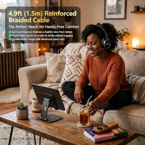 URBAN SWING W70 Wired Headphones Over Ear Headset with Mic, USB-C Adapter Plus 3.5mm Jack & Hardshell Travel Case, 4.9ft Extra-Long Braided Cord for iPad, iPhone 16/17, Samsung, PS5, Teens & Adults - Thumbnail 6