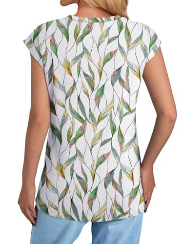NORACORA Ladies Tops and Blouses Loose Fit Colored Tops Summer Shirts Womens Print Fashion Summer Tops Spring Outfits Casual Basic Tees Colorful Leaf M - Thumbnail 6