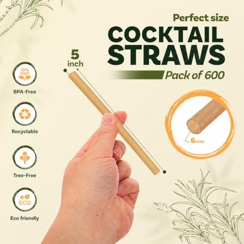 Weemium Sugarcane Cocktail Straws 5 Inch | 600 Count Bulk Short Straws - Thumbnail 2