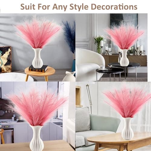 Acfruits Pink Pampas Grass Small, 30 Pcs 17" Faux Pampas Grass Short Decor, Pompas Grass Flower Arrangement and Vase Filler for Boho Home Wedding Decoration - Thumbnail 6