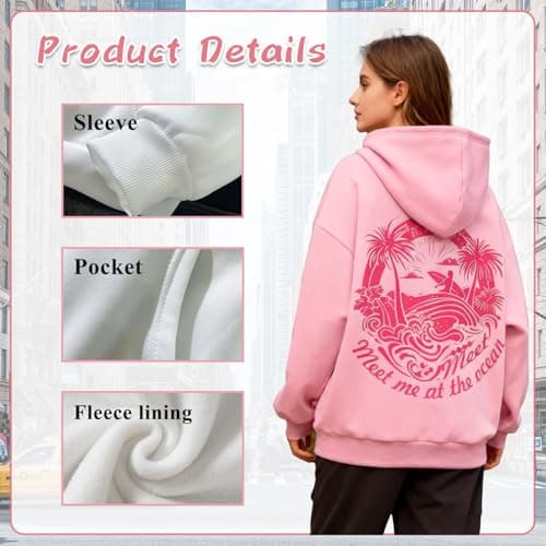 Enthowother Palm Puff Hoodie for Women, Cute Palm Pink Graphic Pullover Sweatshirt (Blue,Medium) - Thumbnail 4