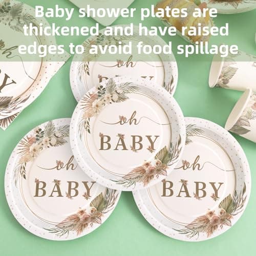 Gudvilla 350 Pcs Boho Baby Shower Decorations for Girl, Baby Shower Plates and Cups and Napkins Sets, Oh Baby Plates for Western Sweet Baby Girl, Summer Fall Gender Neutral, Serves 50 - Thumbnail 3