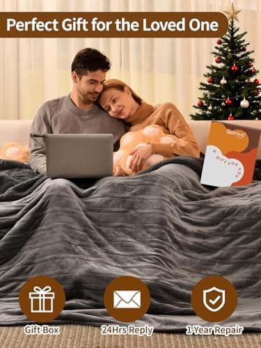 Bearhug Electric Blanket King Size with Dual Controls, 10 Heat Levels & 1-12H Auto Shut-Off, Fast Heating Soft Velvet to Sherpa Heated Blanket for Couples, Machine Washable, Gray - Thumbnail 4