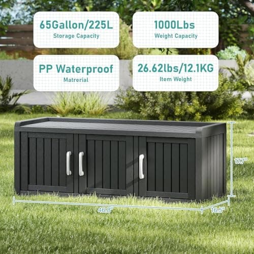 WTFGO Outdoor Shoe Bench, Weatherproof UV Protected Resin Entryway Shoe Storage Cabinet with 3 Doors, Multipurpose Shoe Organizer Seat for Porch Patio Hallway Indoor Bedroom, Matte Black - Thumbnail 3