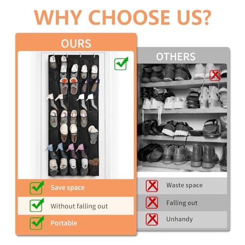 FENTEC 40 Large Pockets Over The Door Shoe Organizer, Mesh Hanging Shoe Organizer Shoe Rack for Closet Mesh Closet Shoe Holder, Over Door Organizer, Shoe Organizer for Wall, Black, 1 Pack - Thumbnail 2