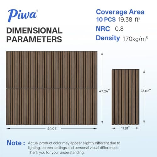PIWA Wood Slat Acoustic Wall Panels, 10 Packs 23.6" x 11.8" Dark Walnut Soundproof Panel for Interior Wall Decor Noise Absorbing-3D Textured Wooden Panel Sound-Absorbing for Home, Office, Studio - Thumbnail 5