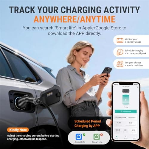 AIMILER Level 2 Electric Vehicle (EV) Charger(WiFi APP/Plug-Play), 48A, 25ft Cable ETL Certified, J1772 Connector EVSE EV Electric Car Charging Stations for Home Level 2 (Black 240V Nema 14-50P) - Thumbnail 3