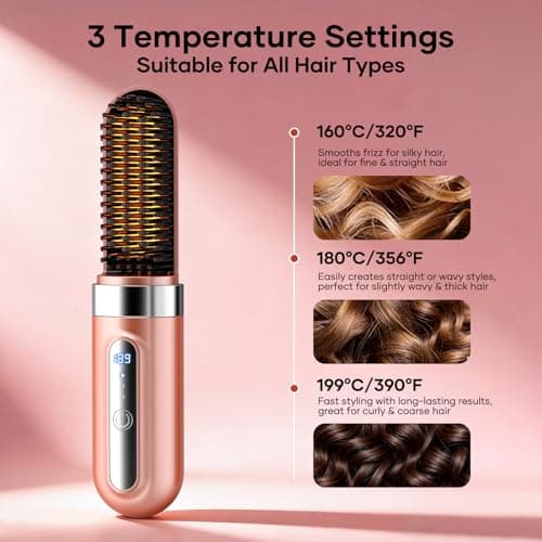Go Brush Pro Hair Straightener Brush Upgraded Cordless Ionic Anti-Frizz Styling Brush Pro 3 Temp Settings Type-C Charging Portable Mini Straightener for All Hair Types - Thumbnail 4