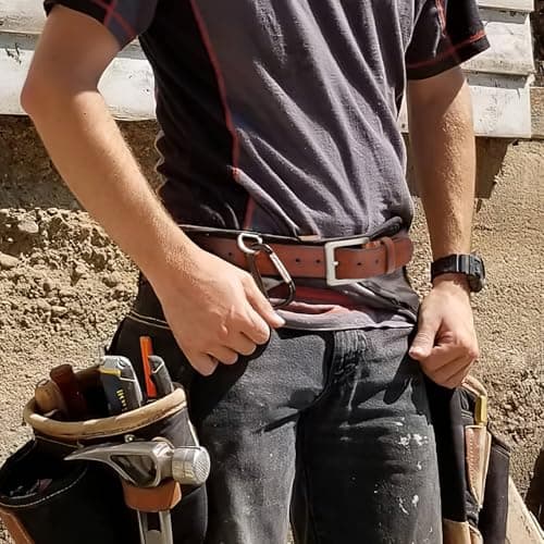 OZNDAS Men's Leather Belt Full Grain Leather Belts for Men Handmade Real Solid Top-Grain Leather Heavy-Duty Work Belt Gifts Brown Leather Belt for Wasit 44"-47" - Thumbnail 5