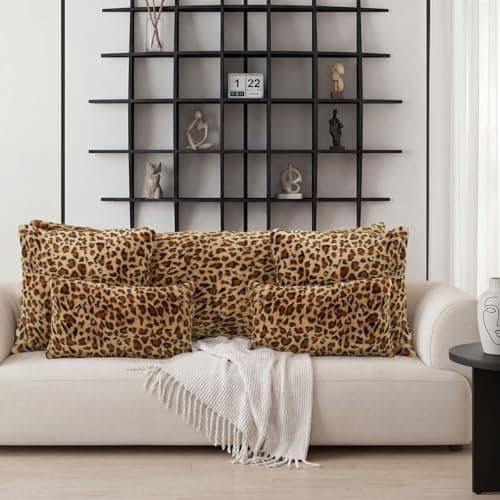 PRRPRR Leopard Throw Pillow Covers 18x18 Set of 2, Soft Faux Fur Cheetah Pillow Covers, Fluffy Decorative Cushion Covers with Hidden Zipper for Couch Sofa Bedroom Living Room Home Decor & Farmhouse - Thumbnail 6