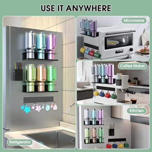 POLRAI 4 Pack Magnetic Cup Holder for Refrigerator, Water Bottle Organizer for Stanley and Tumbler, Accessory with Lid Hook Straw Holder and Double Sided Tape for Kitchen Fridge Cabinet - Thumbnail 5