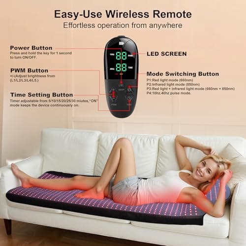 Red Light Therapy Mat Full Body, 71"x33" Red Light Therapy Blanket with Premium Leather, 1380 LEDs Dual Wavelength 660nm & 850nm Near Infrared Therapy Pad for Home Use,W1370 - Thumbnail 5