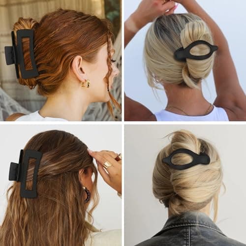 CHANDAT Hair Clips for Women 4.3 Inch Large Hair Claw Clips 8 pcs Square Claw Clips & Flat Hair Clips for Thick or Thin Hair French Concord Hair Barrettes Alligator Hair Accessories for Women (Black) - Thumbnail 4