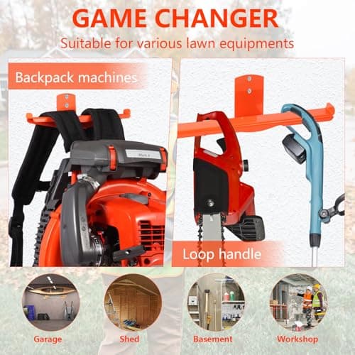 Backpack Blower Rack with Hose Holder - Heavy Duty Backpack Sprayer Wall Mount with Dual-Sided Hooks, Space-Saving Backpack Hanger for Weed Eater, Hedge Trimmer and Chain Saw, 330lbs Load Capacity - Thumbnail 2