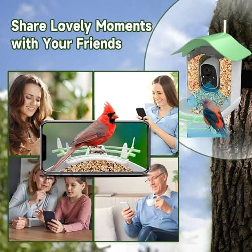 Smart Bird Feeder with Camera Solar Powered,AI Identify Species,2K HD Video Auto Capture Live for Outdoor Backyard,Ideal Gift for Family Bird Lovers (Green) - Thumbnail 4