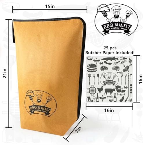 21-Inch BBQ Blanket for Resting Meat - Smoker Accessories, Insulated Brisket Bag for Party Picnic Camping, Anniversary Birthday Gifts for Men Dad Husband, 5-Layer Thermal Insulation (Brown-With Paper) - Thumbnail 2