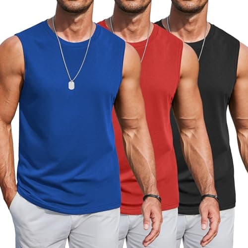 COOFANDY Muscle Tanks for Men Cotton 3 Pack Cut Off Sleeveless Workout T Shirts Soft Boxing Tank Top Black/Red/Blue S - Image 1