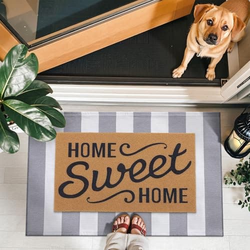 OLANLY Grey and White Striped Rug 3' x 5' – Washable Cotton Indoor Outdoor Doormat for Front Door, Entryway, Kitchen, Porch, Patio Decor - Thumbnail 6