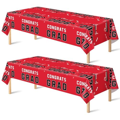 OHOME Graduation Party Decorations 2026 - Plastic Red Tablecloth for Graduation Decorations Class of 2026 - Party Favors Supplies Banner,2 Pack - Image 1