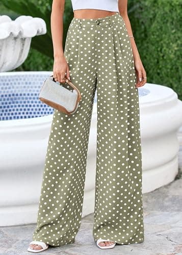KIRUNDO Dress Pants Women 2026 Summer Polka Dot Palazzo Wide Leg Trousers Flowy Business Casual Slacks for Work with Pockets(Dot Green White, XX-Large) - Thumbnail 2