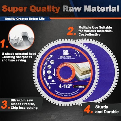 BRSCHNITT Tungsten Carbide Wood Blade 4inch - Wood Cutting Disc Arbor Arbor 1"-7/8"(25.4mm-22.23mm) for Wood with Nails,Laminate,Plastic,Glass Fibre Boards,Rubber Tubes,Cement residues.(3pcs) - Thumbnail 5