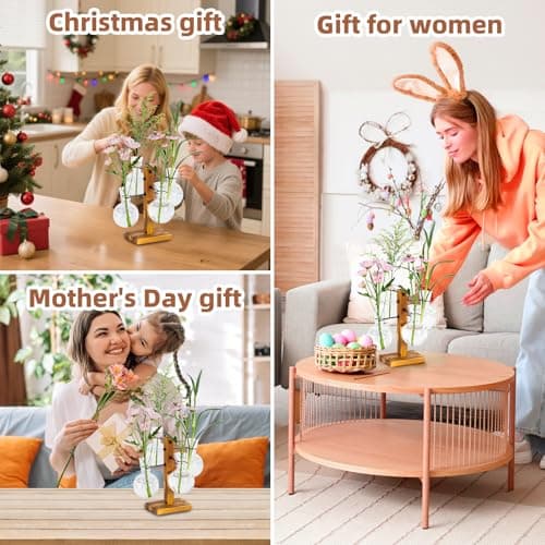 Plant Propagation Station with Wood Stand, Propagation Vases for Plants, Terrarium Kit for Home Office Garden Decor, Gifts for Plant Lovers - 4 Bulb Glass Vases - Thumbnail 5