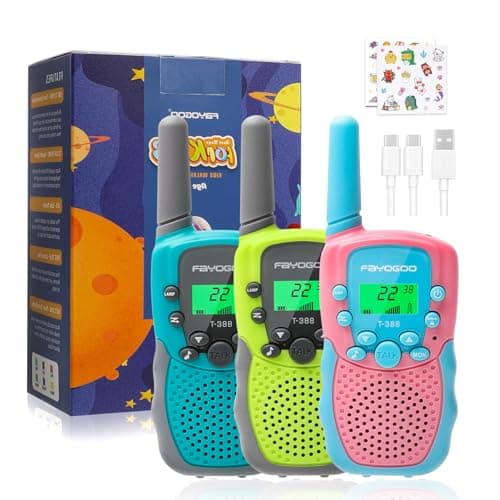FAYOGOO 3 Pack Walkie Talkies for Kids Long Range 2 Miles,Rechargeable Kids Walkie Talkies with Flashlight,Built-in Battery,Toys Gifts for 3-12 Year Old Boys Girls, Christmas Birthday Gifts