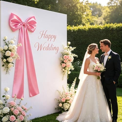 Large Pink Bow Decorations 24 x 87 Inch Giant Pink Bows with Rope and Double-Sided Tape for Wedding Bridal Shower Birthday Valentine's Day Bachelorette Coquette Room Wall Decoration (47 INCH Pink Bow) - Thumbnail 2