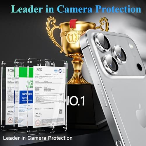 YWXTW Camera Lens Protector for iPhone 17 Pro/iPhone 17 Pro Max, [1 Step Installation Tray] Tempered Glass Screen Protector Metal Individual Camera Cover Accessories Case Friendly (Silver) - Thumbnail 2