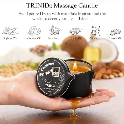 TRINIDa Low Temperature Massage Oil Candle 2.35oz - Soy Wax & Coconut Oil Blend, Moisturizes Skin,Stress Relief, Couples Massage & Home SPA, Romantic Gift Massage Scented Candle (Caramel Whiskey) - Thumbnail 2