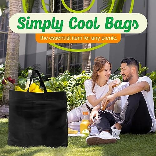 Simply Cool 50 Pack Black Reusable Eco-Friendly Grocery Shopping Bags 12.6"x6.3"x11.8" Durable, Recyclable Shopping Bags Washable, Foldable, Portable Tote Bags Bulk - Thumbnail 5