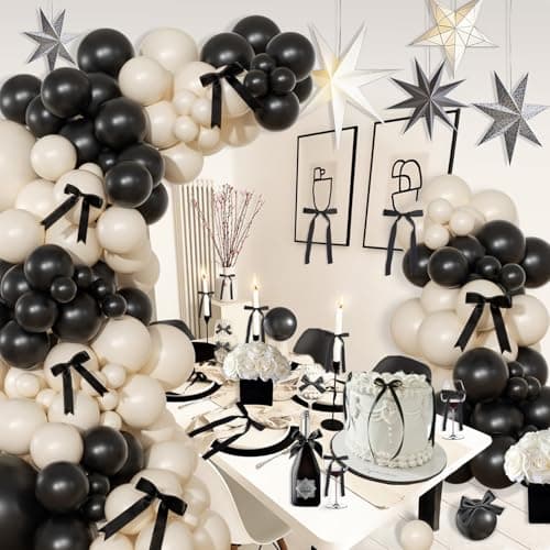 Black and Sand White Balloon Arch Kit 141 Pcs Coquette Birthday Decorations Include Balloons and Black Bow for Wedding Baby Shower Gender Reveal Bow Birthday Decorations - Thumbnail 3